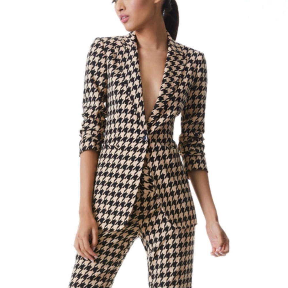Alice + Olivia Breann Black and Houndstooth Fitted Blazer - Picture 2 of 13